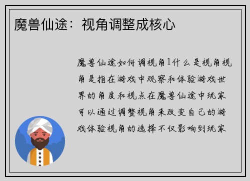 魔兽仙途：视角调整成核心